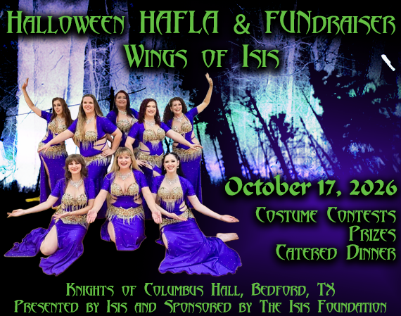 Wings 2026 Halloween Hafla on October 17, 2026 at Knights of Columbus Hall in Bedford, texas presented by Isis and the Isis Foundation tickets available at isisandthestardancers.com